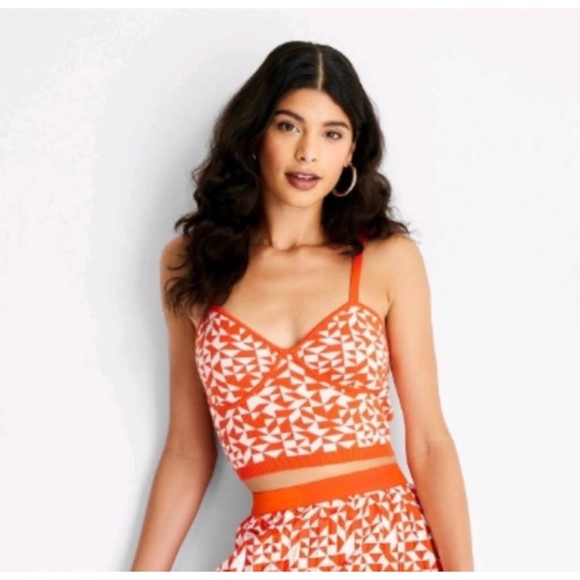 NWT Future Collection Kahlana Barfield Brown For Target Orange/ Cream Crop Top - Picture 1 of 12